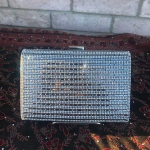 Black with Silver Rhinestoned Evening Clutch